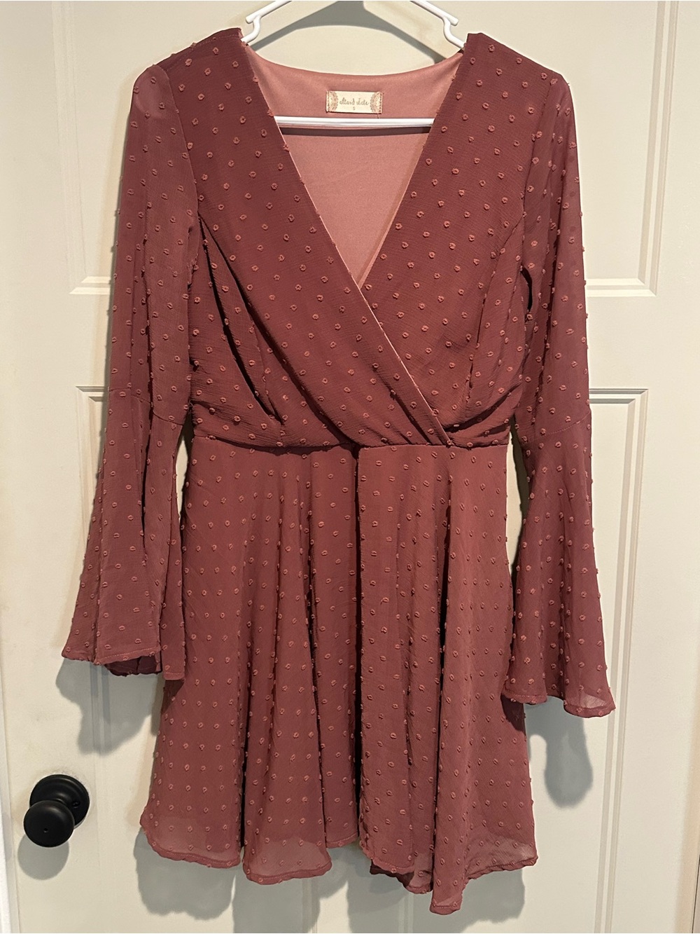 Altar'd State Gigi Chiffon Wrap-Front Dress Dusty Rose - Small